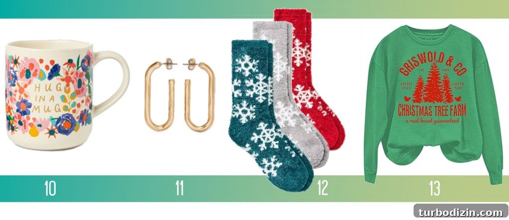 2023 Holiday Gift Guides: Top Picks by Category and Price 19 Affordable Holiday Gifts Ideas Hug In A Mug Gold Earrings Cozy Socks Griswold Sweatshirt