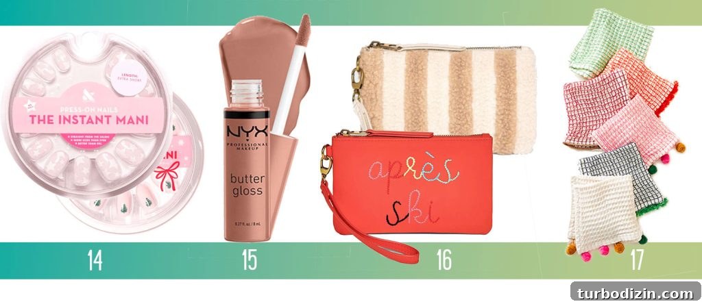 2023 Holiday Gift Guides: Top Picks by Category and Price 20 Affordable Holiday Gifts Ideas Olive And June Press On Nails Butter Gloss Makeup Apres Ski Clutch Dishcloth Set