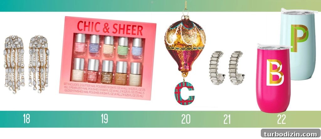 2023 Holiday Gift Guides: Top Picks by Category and Price 21 Affordable Holiday Gifts Ideas Earrings Nail Polish Kit Hot Air Balloon Ornament Monogramed Tumbler Mugs