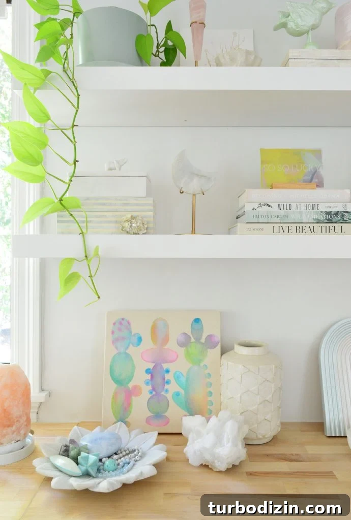 Ikea Lack Shelves Styled with Crystals