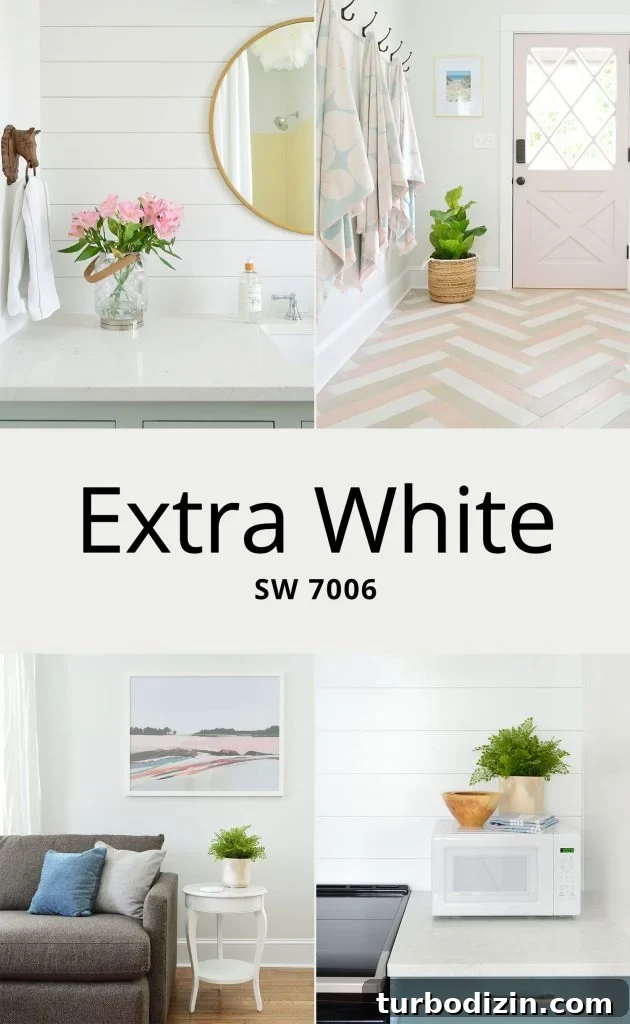 Sherwin Williams Extra White SW 7006 Photo Collage In Several Spaces