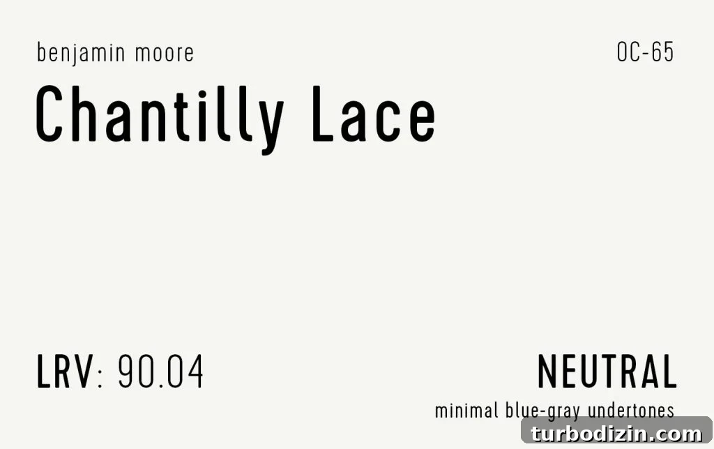 12 Expert-Recommended White Paint Colors for Every Room 15 Benjamin Moore Chantilly Lace Swatch With Paint Info LRV Undertone