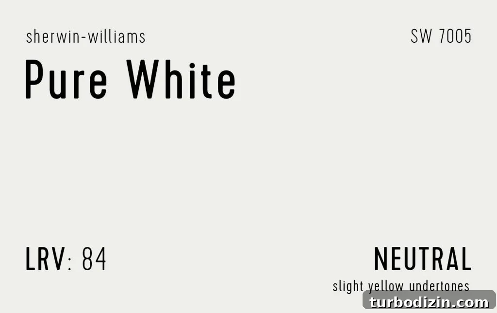 12 Expert-Recommended White Paint Colors for Every Room 18 Sherwin Williams Pure White Swatch With Paint Info LRV Undertone