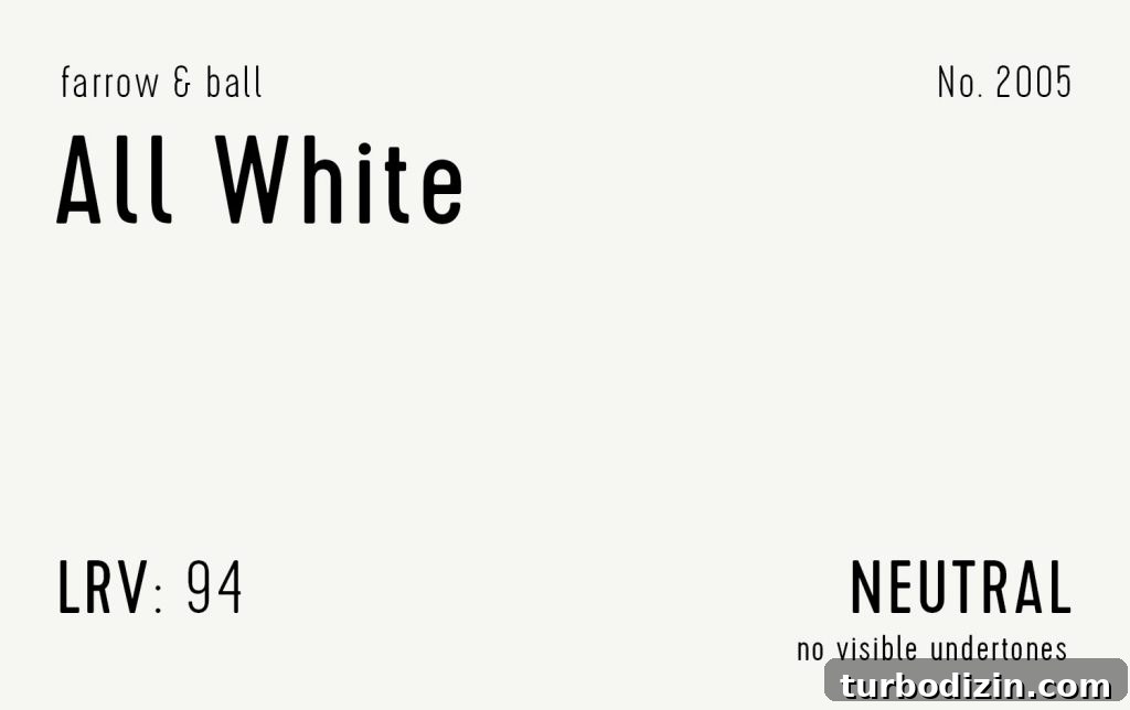 12 Expert-Recommended White Paint Colors for Every Room 21 Farrow & Ball All White Swatch With Paint Info LRV Undertone