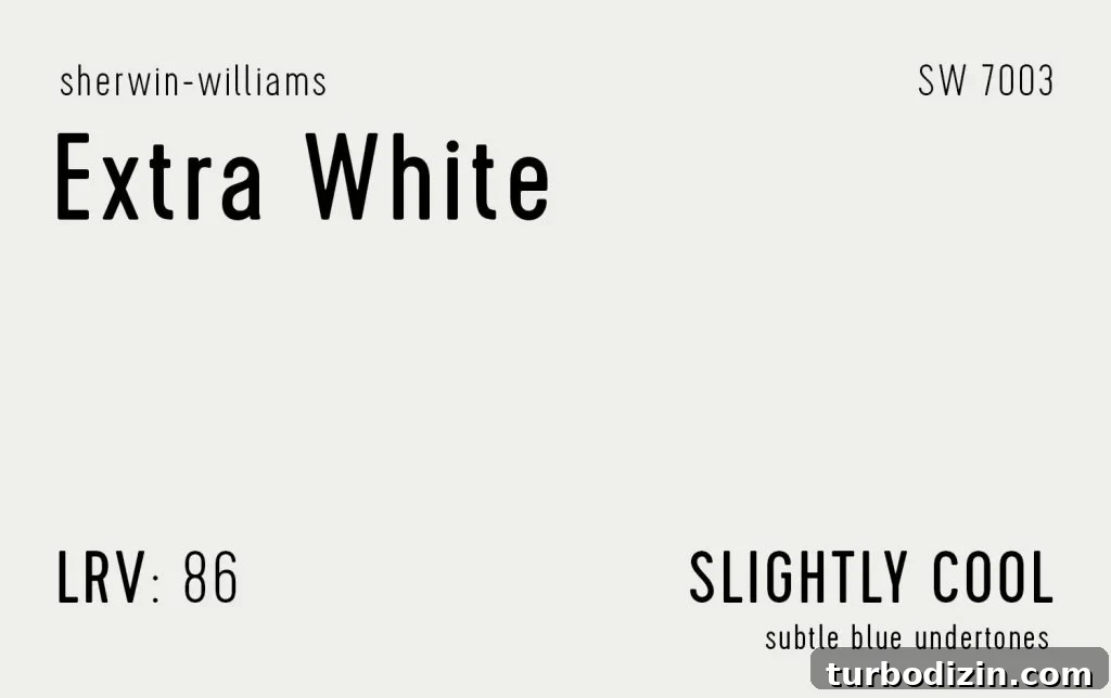 12 Expert-Recommended White Paint Colors for Every Room 22 Sherwin Williams Extra White Swatch With Paint Info LRV Undertone