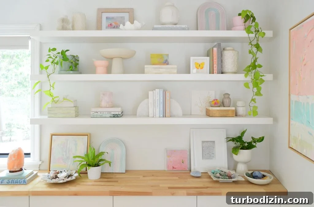 Blue Calcite Meaning and Properties: Uses, Healing & Care 7 Three Long Ikea Lack Floating Shelves Decorated With Plants Books And Objects