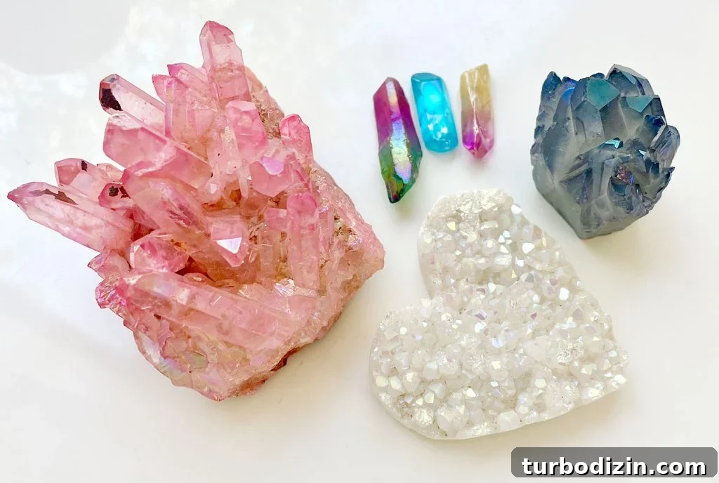 Aura Quartz Crystal Meaning, Properties & Healing Uses 2 Different Colors of Aura Quartz Rose Rainbow Blue Angle