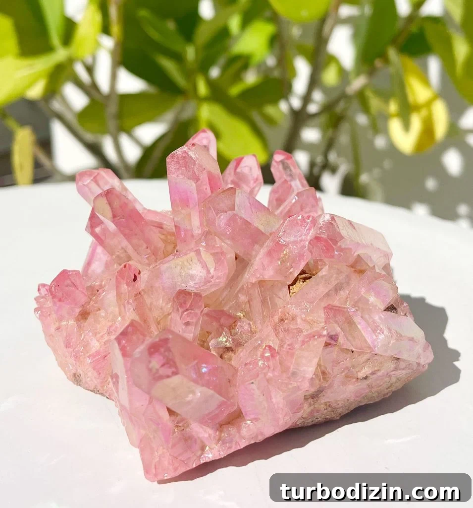 Aura Quartz Crystal Meaning, Properties & Healing Uses 6 Rose Aura Quartz Crystal Cluster