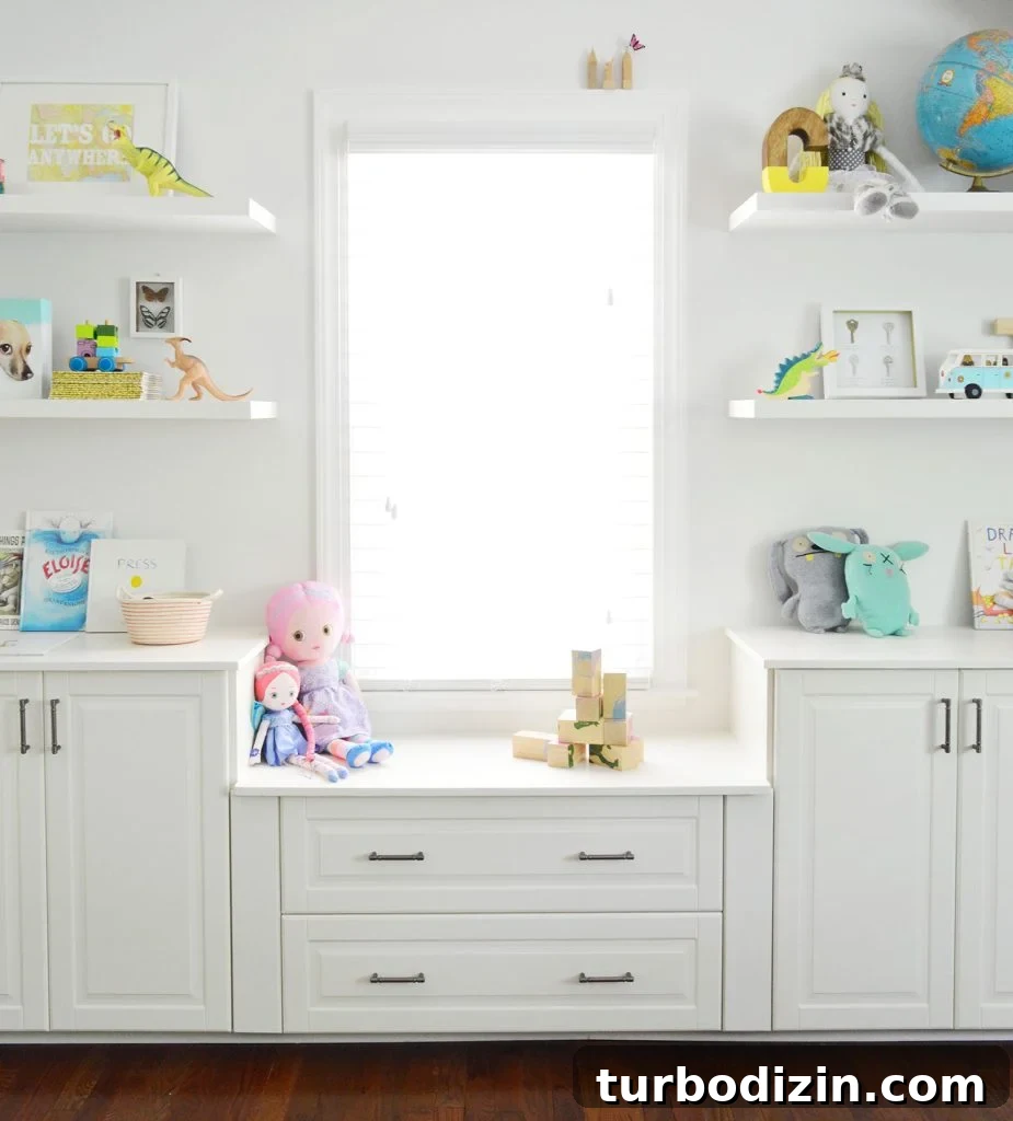 Built-In Cabinet Guide: Design, Installation, and Tips 12 Built In Cabinets Under Window With Floating Shelves In Playroom
