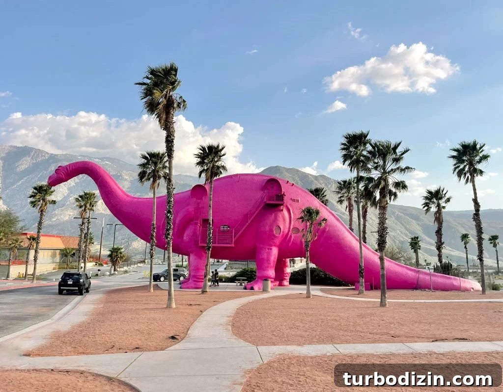 Family Weekend Guide to Palm Springs With Kids 2 Pink Brontosaurus Statue In Cabazon Dinosaurs Near Palm Springs California