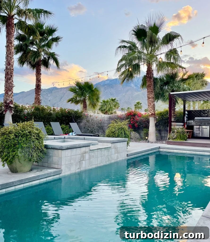 Family Weekend Guide to Palm Springs With Kids 6 Pool at Palm Springs Airbnb With Mountains In Background