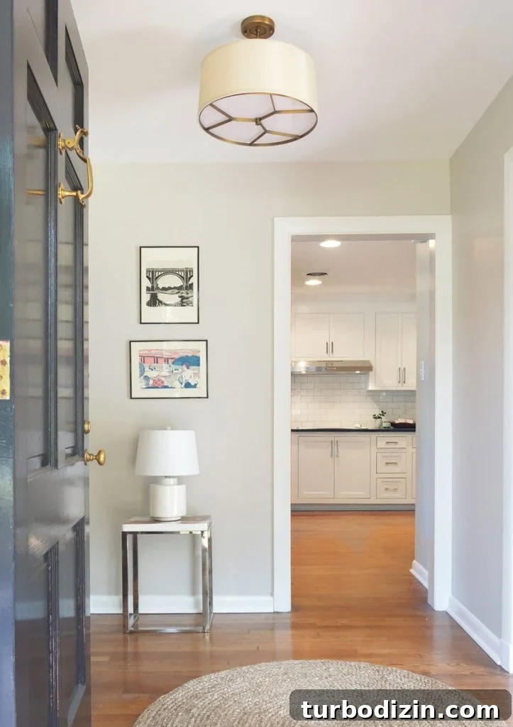 9 Expert-Recommended Greige Paint Colors You’ll Love 4 Foyer With Sherwin Williams Agreeable Gray Walls