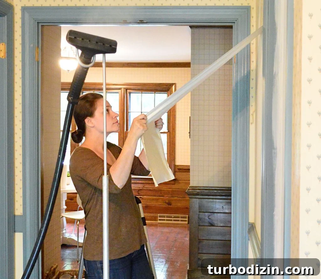 Sherry Removing Wallpaper Panel In Foyer