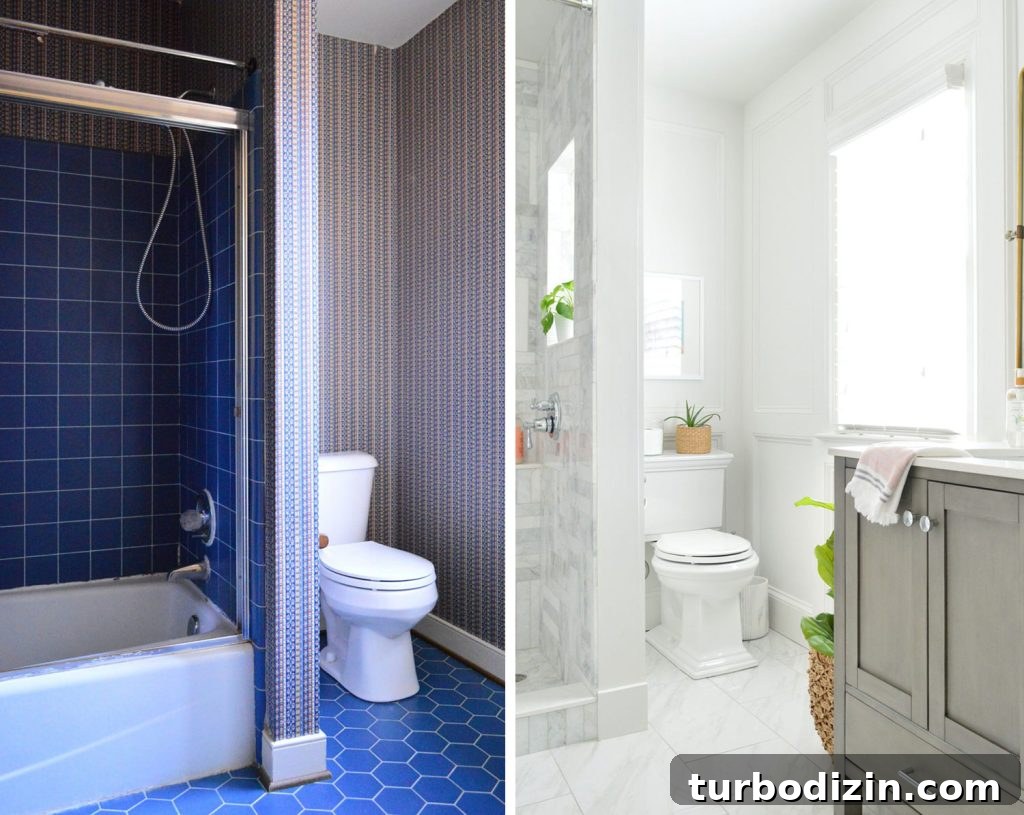 Before After Of Wallpapered Main Bathroom Toilet Area