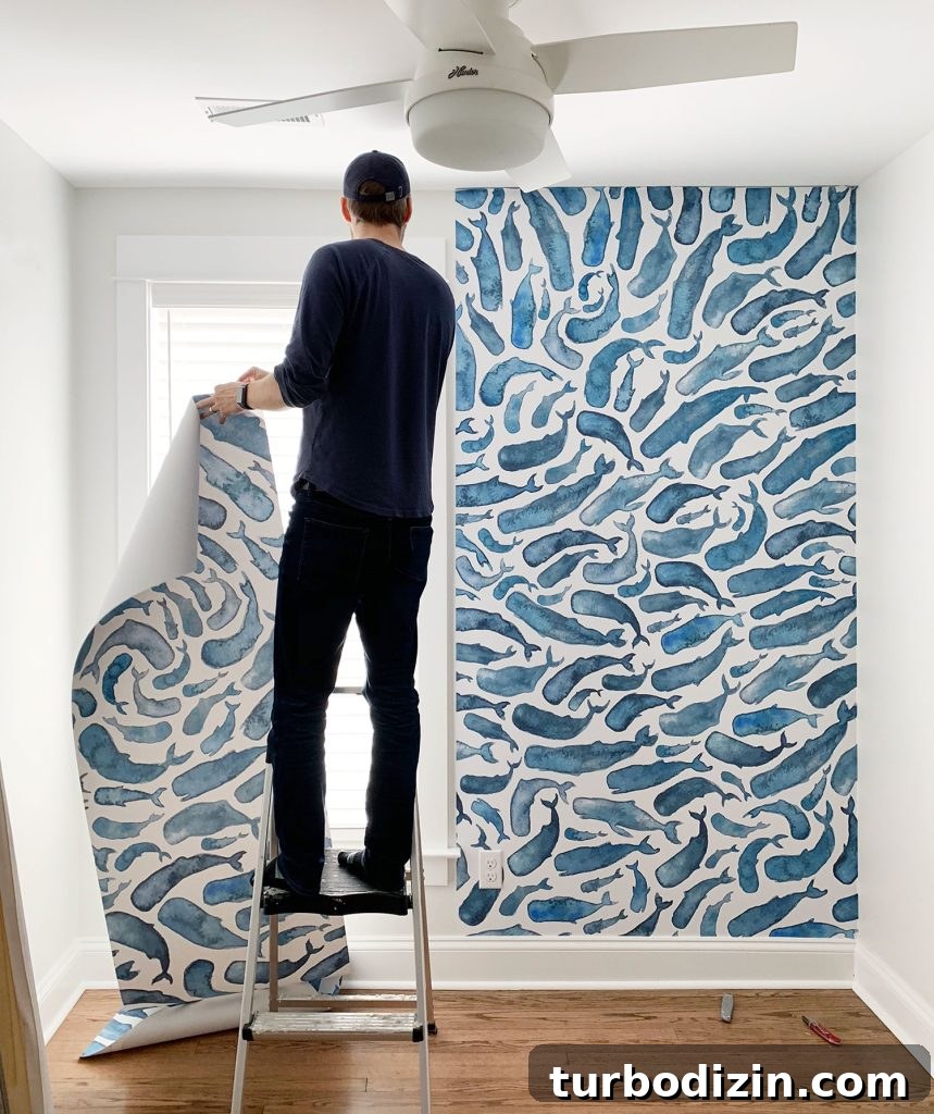 John Hanging Whale Wallpaper Mural In Small Room