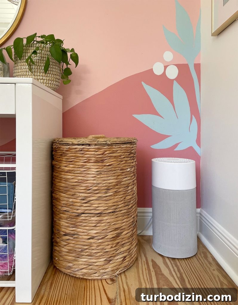 Top Air-Purifying Houseplants for Cleaner Indoor Air 5 Smaller Blueair 411 Air Puriifer In Front Of Colorful Wall Mural