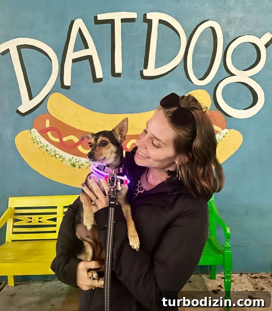 48 Hours in New Orleans with Kids: Family Weekend Guide 21 Sherry Holding Chihuahua In Front Of Dat Dog Mural New Orleans