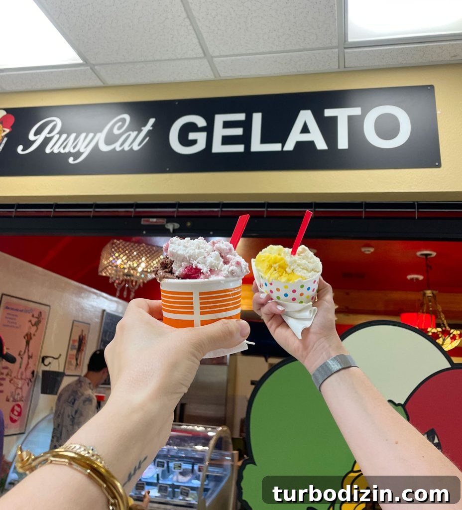 Sedona Girls' Weekend Guide: Top Activities, Eats & Where to Stay 15 Two Arms Holding Gelato at PussyCat Gelato In Arizona