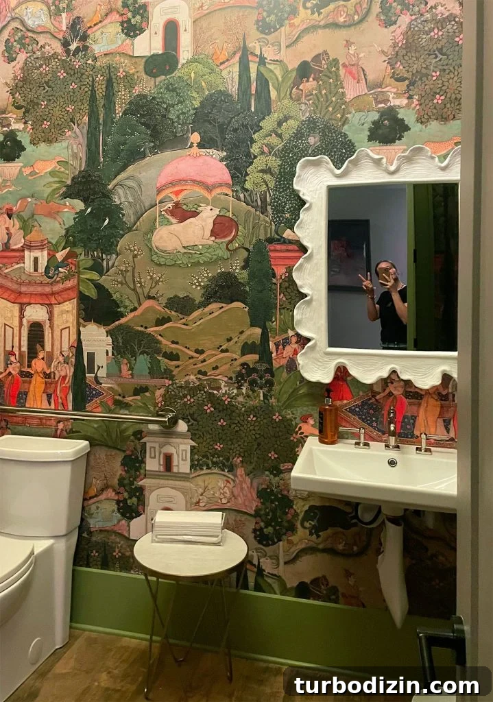 Weekend Escape to Ocean Springs: Coastal Things to Do and See 10 Interior of Palmette Bathroom With Wallpaper