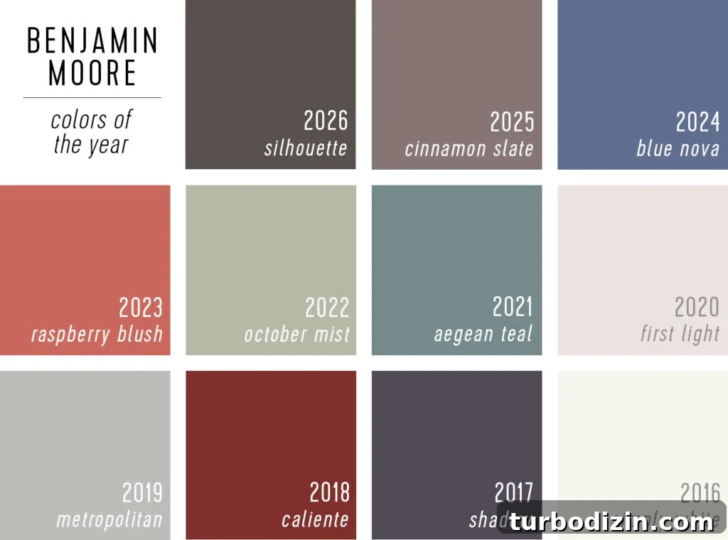 Every 2026 Color of the Year: A Complete Guide to 2026 Hues 8 Benjamin Moore Color Of The Year Selections 2016 to 2026