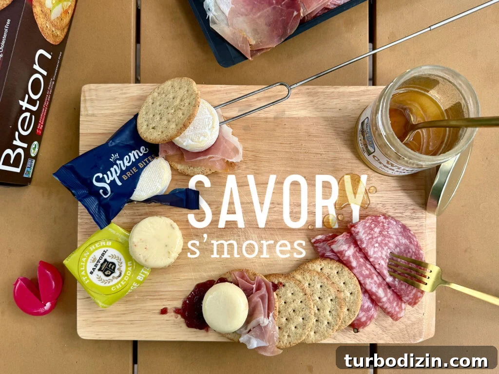 5 Creative S'mores Upgrades — Including Savory S'mores! 5 Upraded Savory Smores With Cheeses Bri Crackers Proscuitto Salami and Honey