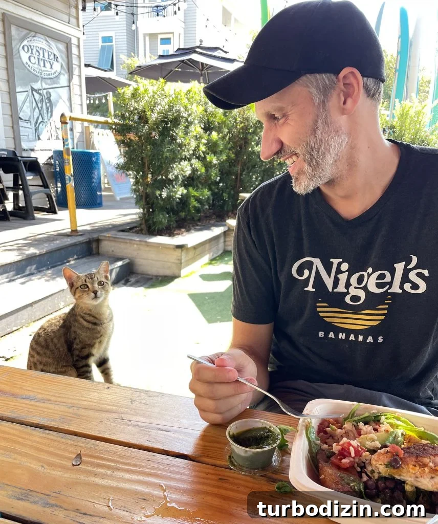 200 Male Cat Names and Smart Tips for Choosing the Perfect One 4 John Eating Lunch Next To Boy Cat At Patio Restaurant
