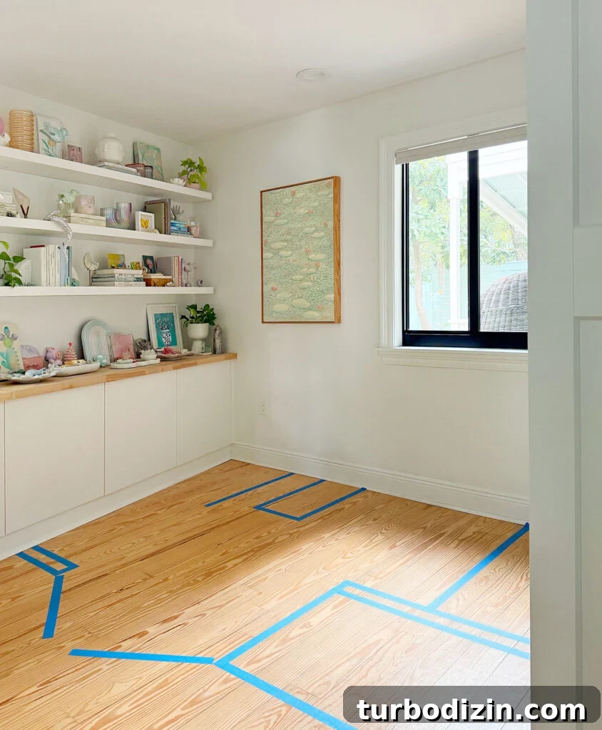 Renovating Our Home After Five Years: Before, Plans & Reveal 10 Painters Tape On Floor To Designate Bathroom Renovation Layout