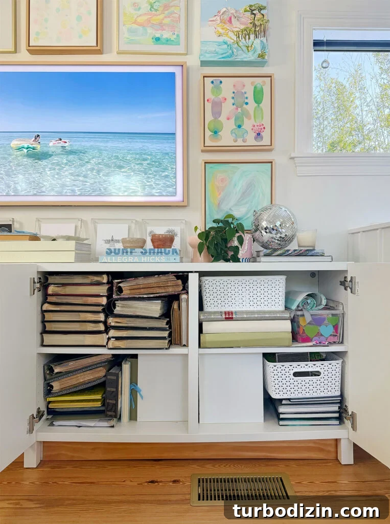 Photo Album Storage In Ikea Besta Media Cabinet
