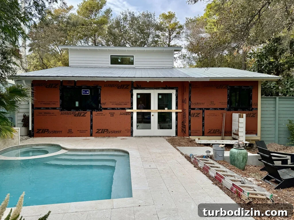 Mid-Renovation Update and Video Tour of Our Home 10 View Of Home Exterior During Renovation With Pool