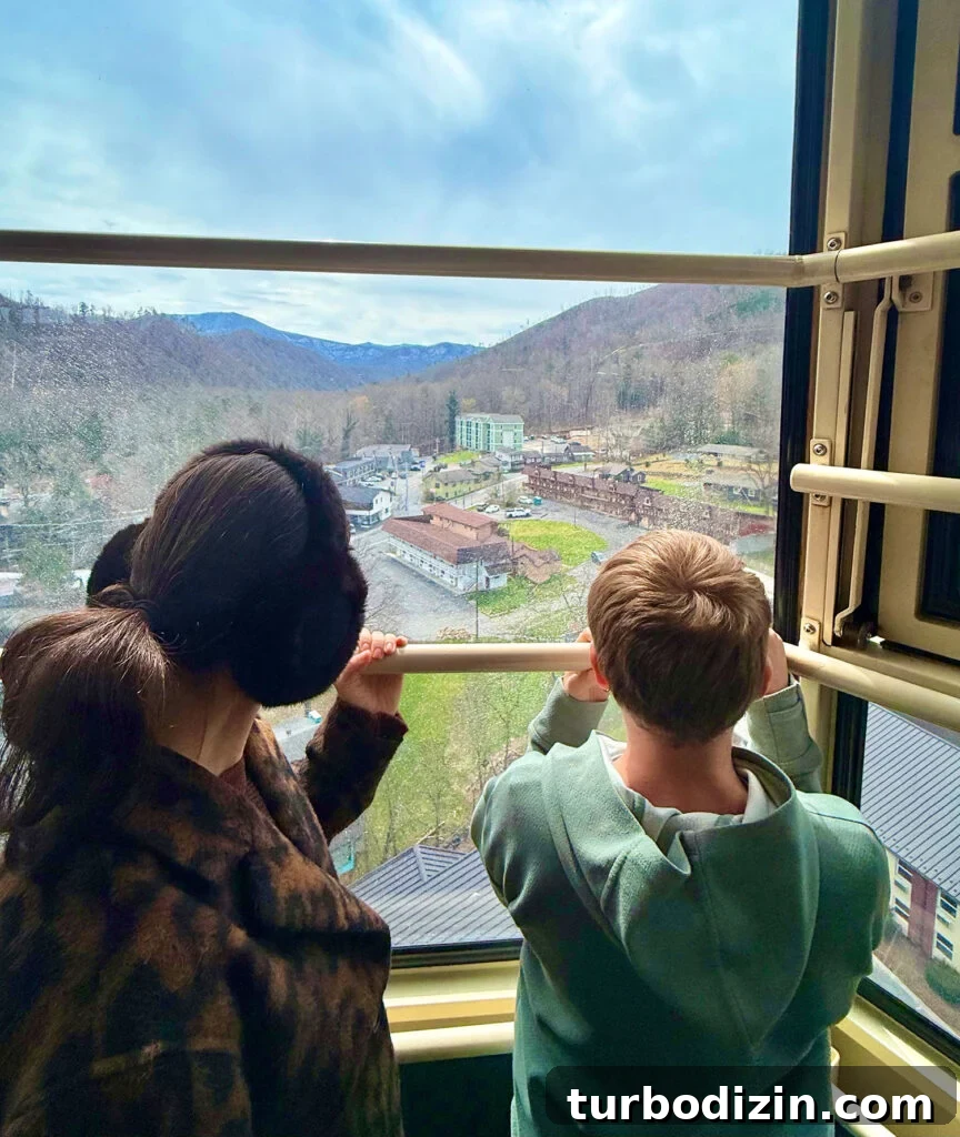 Sherry and Son Overlooking Great Smokies in Gatlinburg TN from Ober Mountain Tram