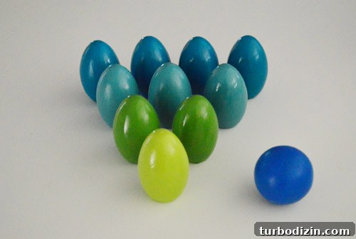 Wooden egg bowling set in play