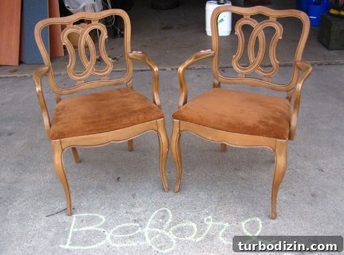 DIY Armchair Makeover: Paint and Fabric Revamp Guide 2 Before and after of Alison's chair makeover