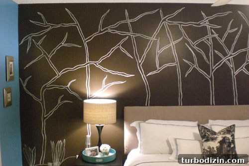 Chalk and Paint Wall Mural: How to Paint Realistic Trees 3 Forest wall after 1