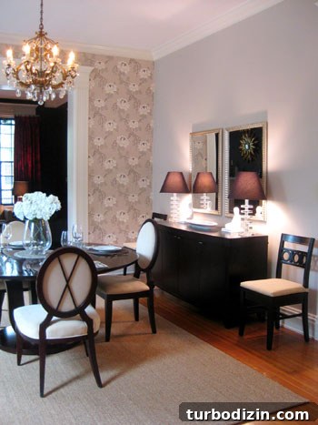 Dining room with chandelier and buffet