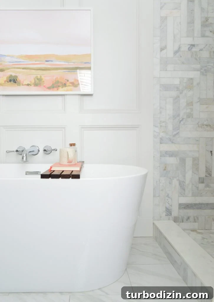 Unclog a Bathtub Drain Fast: Simple Steps for a Clear Drain 7 Freestanding tub side view in modern bathroom with marble shower