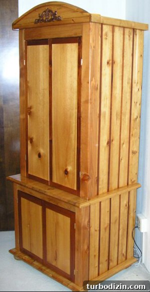 Transforming an Armoire Into a Stunning Indoor Fountain 2 Old pine armoire before conversion