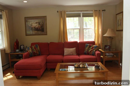 Abbey’s Living Room Makeover Featuring a Bold Red Sofa 2 Family room before 1