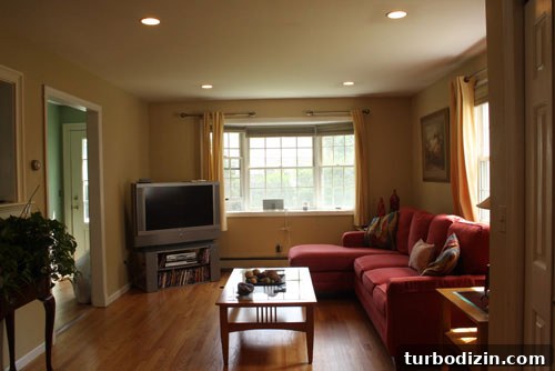 Abbey’s Living Room Makeover Featuring a Bold Red Sofa 3 Family room before 2