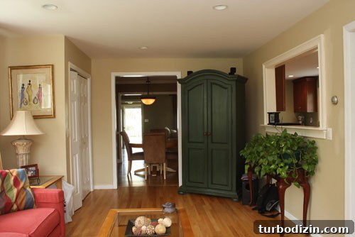 Abbey’s Living Room Makeover Featuring a Bold Red Sofa 4 Family room before 3