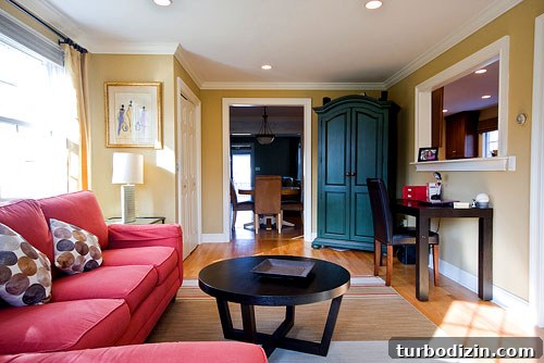 Abbey’s Living Room Makeover Featuring a Bold Red Sofa 7 Family room after 3