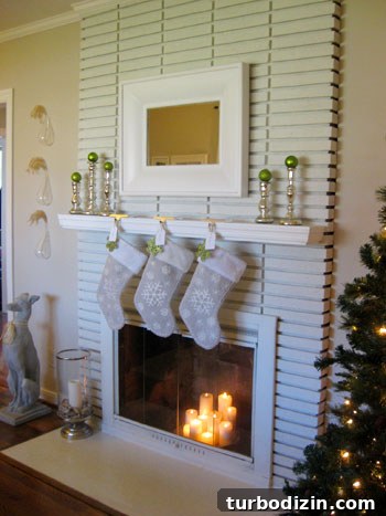 Mantel with stockings and candlesticks
