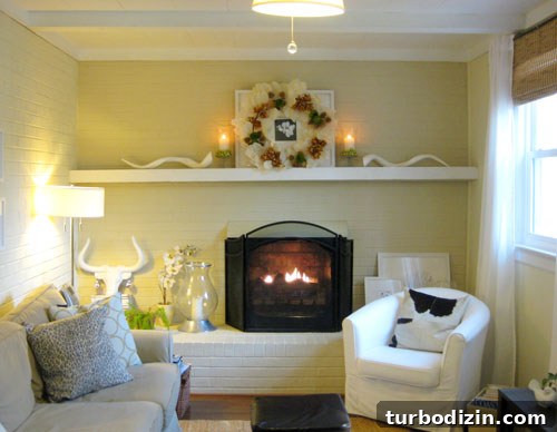 Den mantel with wreath and hurricanes