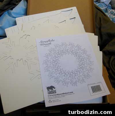 Laser cut cardboard sheets for snowflake wreath