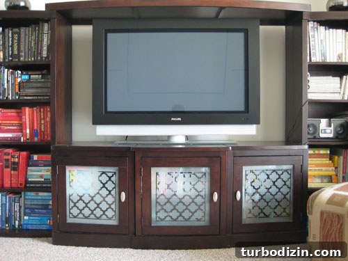 How to Frost Glass Doors on a Media Cabinet 3 Entertainment center after frosting spray applied