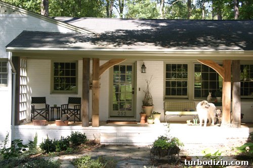 Stunning Porch with Limed Brick and Glass Front Door Ideas 4 Finished porch with new posts and arches