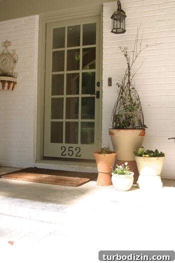 Stunning Porch with Limed Brick and Glass Front Door Ideas 5 Close-up of limed brick and entry details