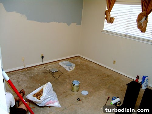 Blue Nursery Ideas: Floating Shelves and Soft Blue Paint for Baby Boy 2 Nursery before makeover