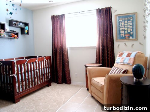 Blue Nursery Ideas: Floating Shelves and Soft Blue Paint for Baby Boy 4 Nursery detail