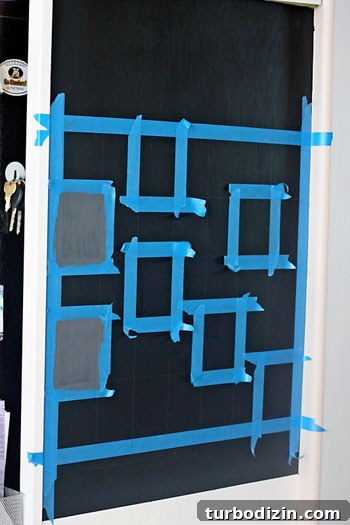Taped grid for custom chalkboard paint