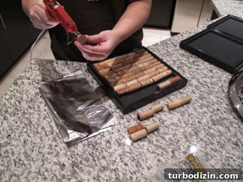 Gluing corks into frame